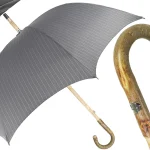 Çadër gri e punuar me dorë - Dorezë prej druri të hirit natyral