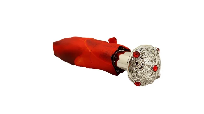 Çadër e palosshme për femra me lule të kuqe me dorezë të argjendtë - Image 2