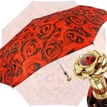 Çadër romantike e palosshme me dorezë trëndafili të veshur me ar 24K