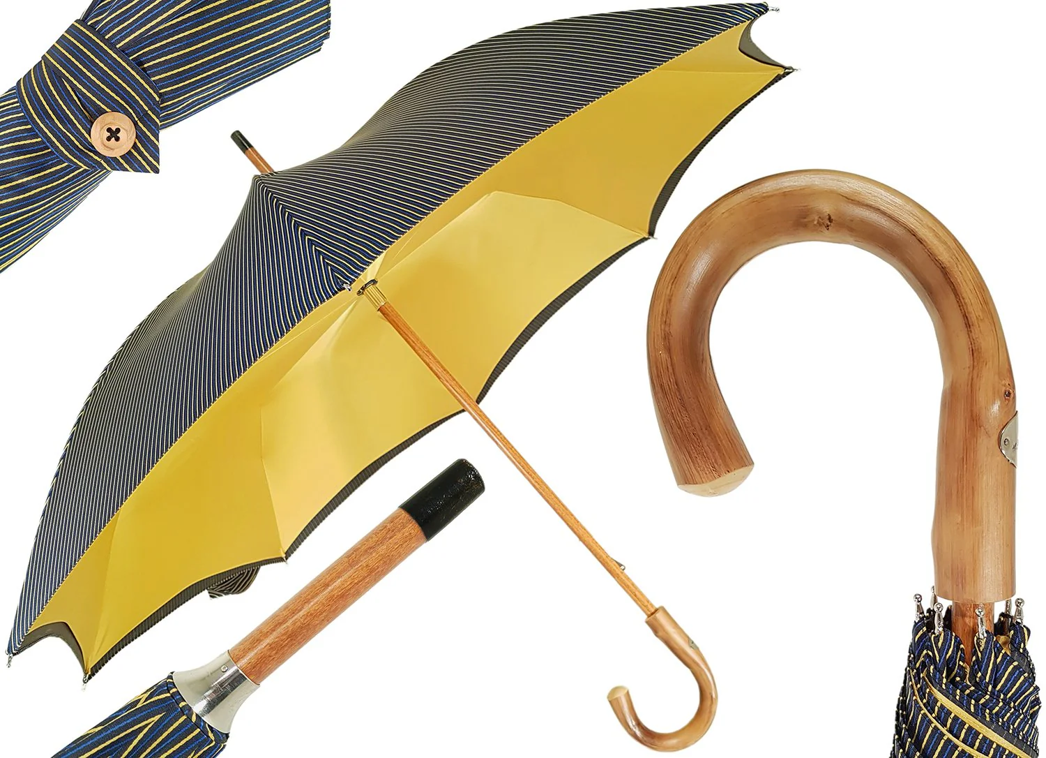 double_canopy_men_s_umbrella_gold_striped_design_2048x2048 Çadër për burra me pëlhurë dyshe - Dizajn me vija shumëngjyrësh - Image 1